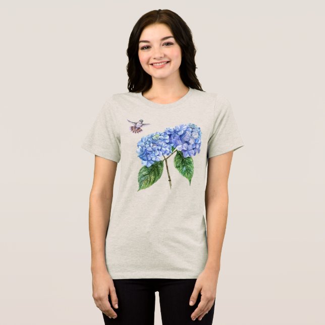 Hummingbird och Hydrangea T Shirt (Framsida Full)