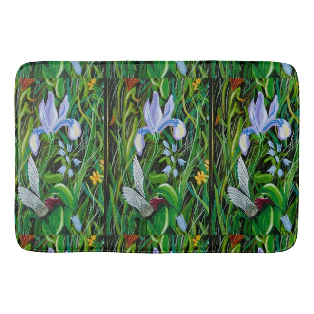 Hummingbird och Iris Bath Mat Badrumsmatta (Framsidan)