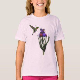 Hummingbird och iris-blomma t-shirt