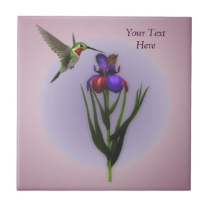 Hummingbird och iris blomning kakelplatta