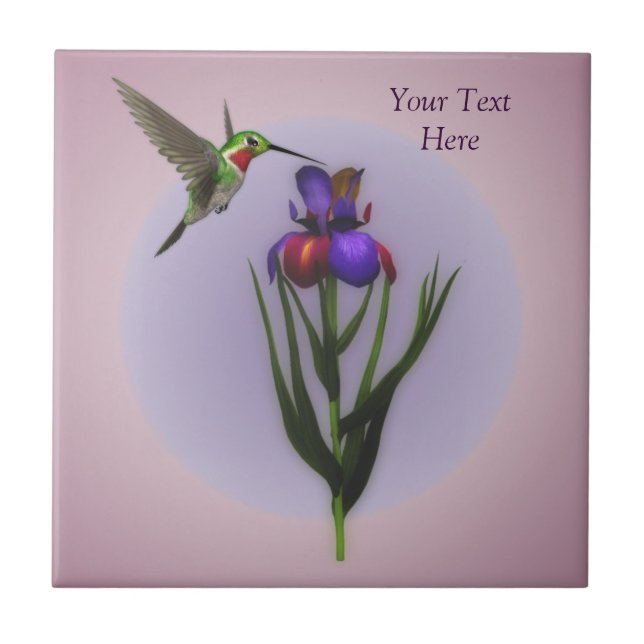 Hummingbird och iris blomning kakelplatta (Framsidan)