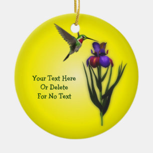 Hummingbird och iris Flower Personlig Julgransprydnad Keramik
