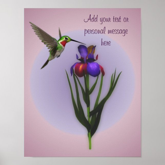Hummingbird och iris Flower Personlig Poster (Framsidan)