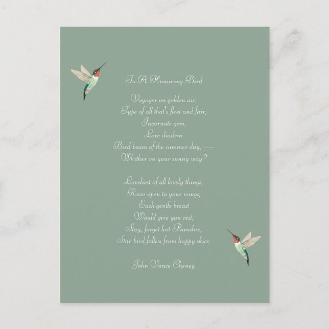 Hummingbird och John Vance Cheney Quote Vykort (Framsida)