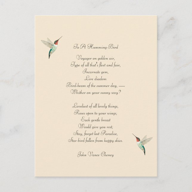 Hummingbird och John Vance Cheney Quote Vykort (Framsida)