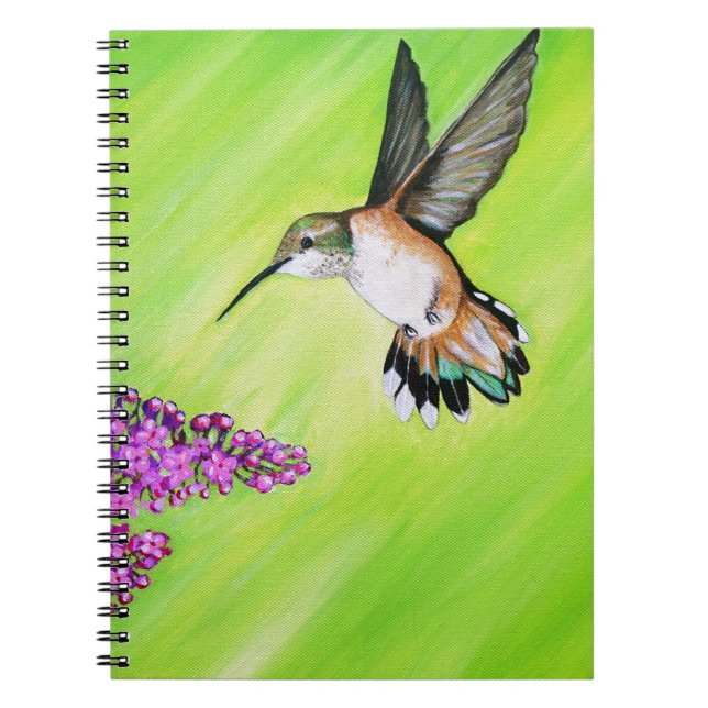 Hummingbird och Lilac Painting Anteckningsbok Med Spiral (Framsidan)