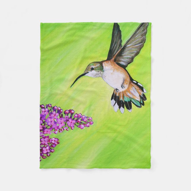 Hummingbird och Lilac Painting Fleecefilt (Framsidan)