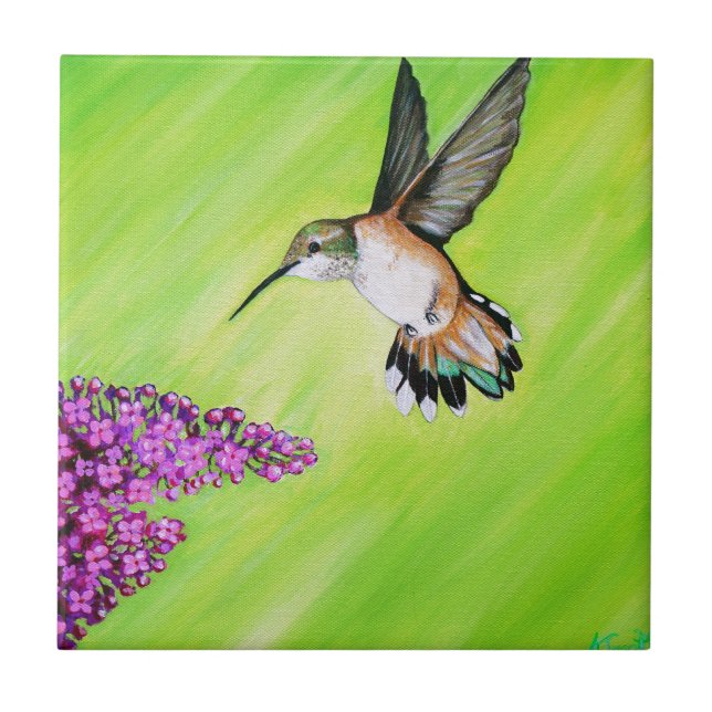 Hummingbird och Lilac Painting Kakelplatta (Framsidan)