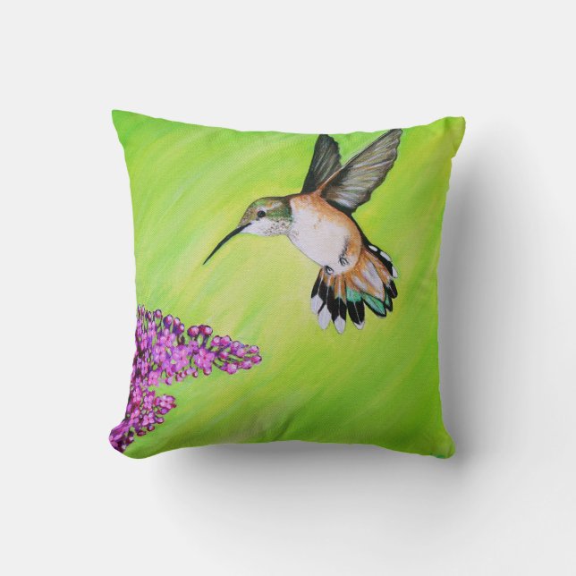 Hummingbird och Lilac Painting Kudde (Framsida)