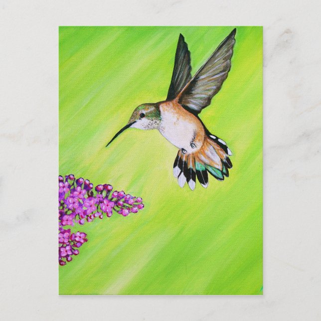 Hummingbird och Lilac Painting Vykort (Framsida)