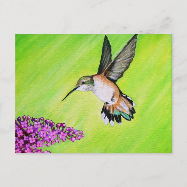 Hummingbird och Lilac Painting Vykort (Framsida)