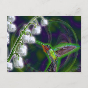 Hummingbird och Lily of the Valley Flowers Vykort