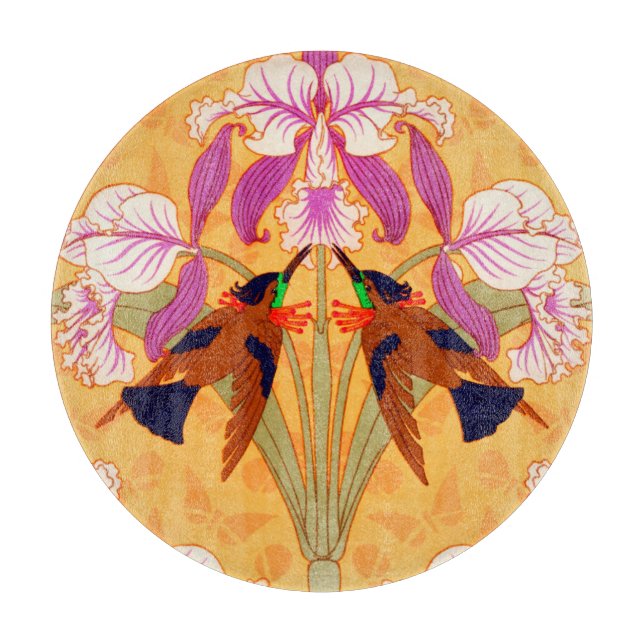 Hummingbird och orchid-blomma från art nouveau (Framsidan)