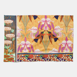 Hummingbird och orchid-blomma från art nouveau kökshandduk