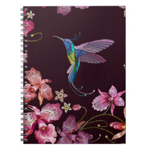 Hummingbird och orkeid, tropiska, sömlösa mode. anteckningsbok
