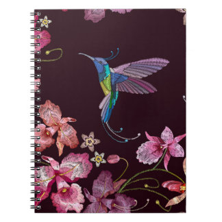 Hummingbird och orkeid, tropiska, sömlösa mode. anteckningsbok