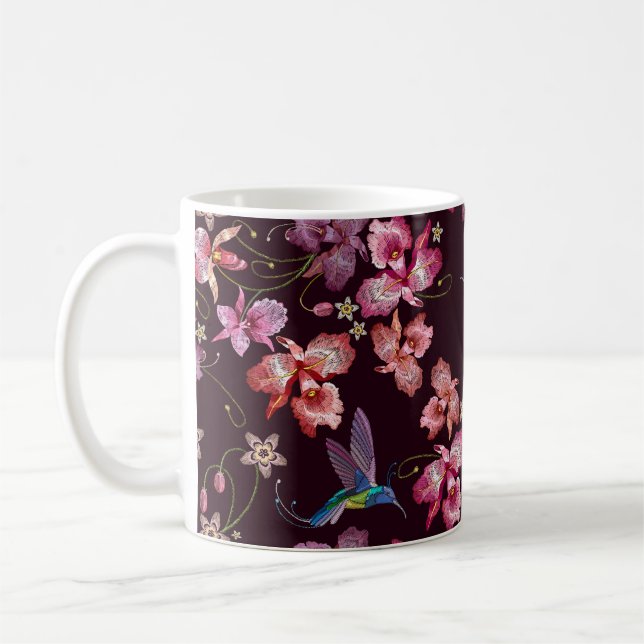 Hummingbird och orkeid, tropiska, sömlösa mode. kaffemugg (Vänster)