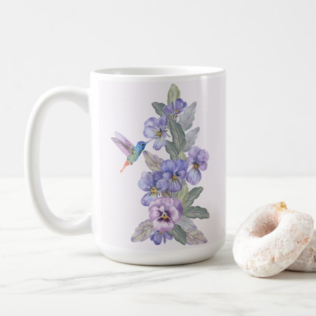 Hummingbird och Pansies Kaffemugg (Med munk)