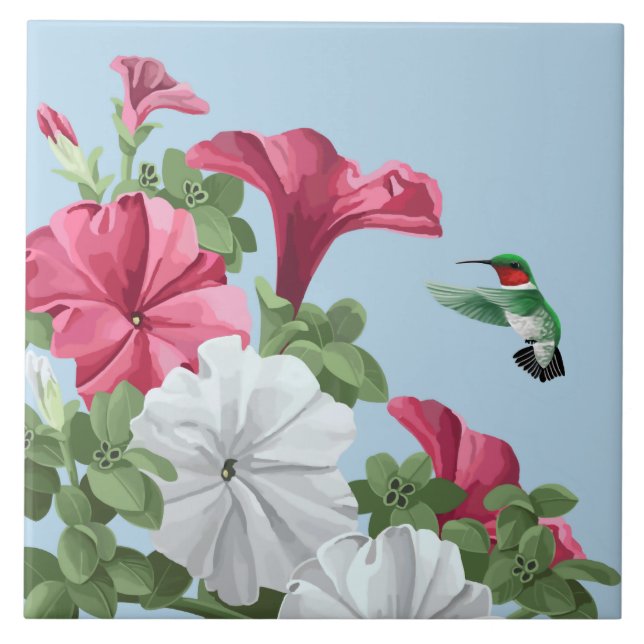 Hummingbird och Petunias Kakelplatta (Framsidan)