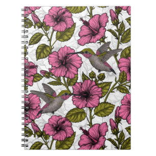Hummingbird och rosa hibiscus-blommor anteckningsbok