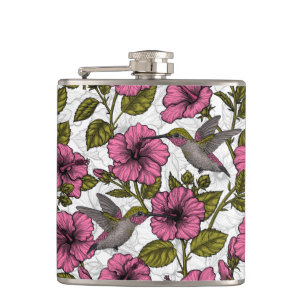 Hummingbird och rosa hibiscus-blommor fickplunta