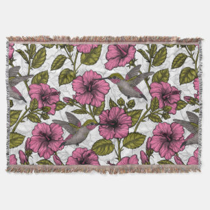 Hummingbird och rosa hibiscus-blommor filt