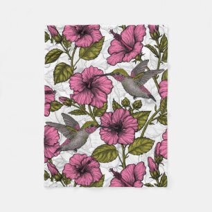 Hummingbird och rosa hibiscus-blommor fleecefilt