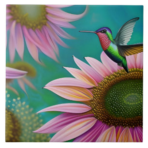 Hummingbird och Rosa Solros Kakelplatta