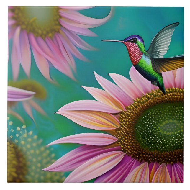 Hummingbird och Rosa Solros Kakelplatta (Framsidan)