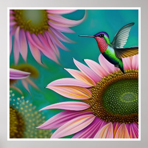 Hummingbird och Rosa Solros Poster
