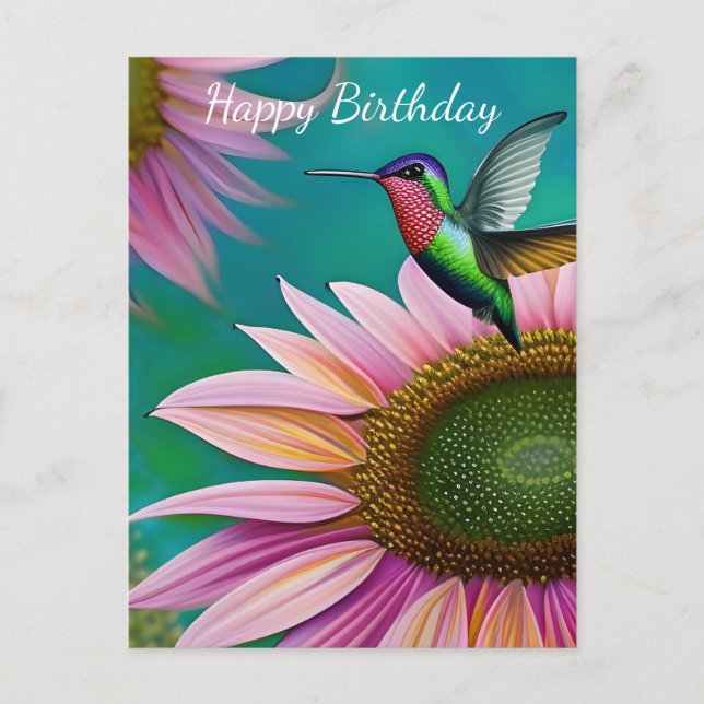 Hummingbird och Rosa Solros Vykort (Framsida)