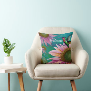 Hummingbird och Rosa Solros WELCOME Kudde