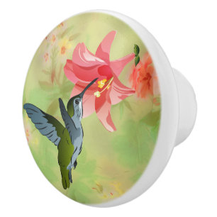 Hummingbird och rosalilja på blommönster knopp