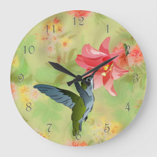 Hummingbird och rosalilja på blommönster stor klocka