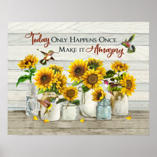 Hummingbird och solblommor gör den till fantastisk poster