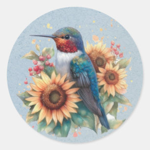 Hummingbird och Solrosblå babyskor Runt Klistermärke