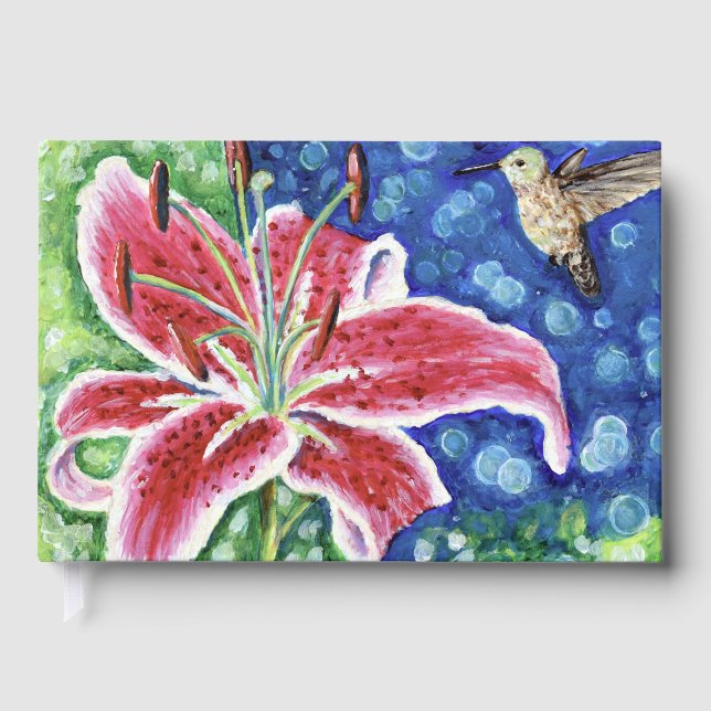 Hummingbird och Stargazer Lily Painting Gästböcker (Framsida)
