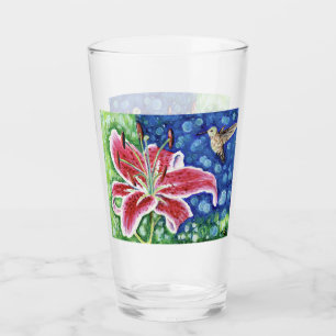 Hummingbird och Stargazer Lily Painting Glaskopp