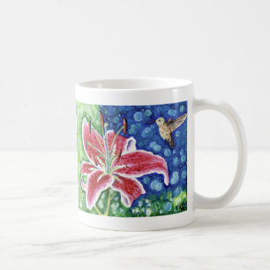 Hummingbird och Stargazer Lily Painting Kaffemugg
