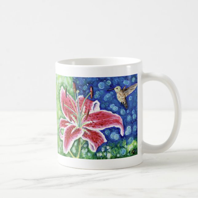 Hummingbird och Stargazer Lily Painting Kaffemugg (Höger)