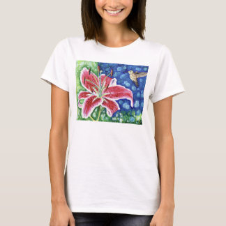 Hummingbird och Stargazer Lily Painting T Shirt