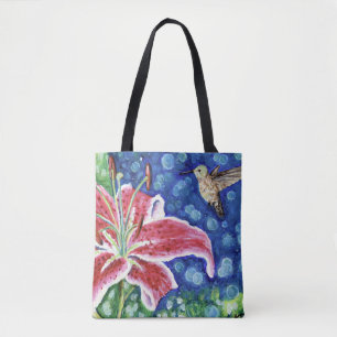 Hummingbird och Stargazer Lily Painting Tygkasse