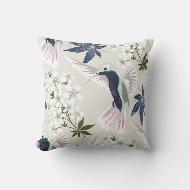 Hummingbird och vita blommor. kudde (Framsida)