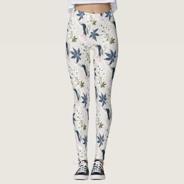 Hummingbird och vita blommor. leggings (Framsida)