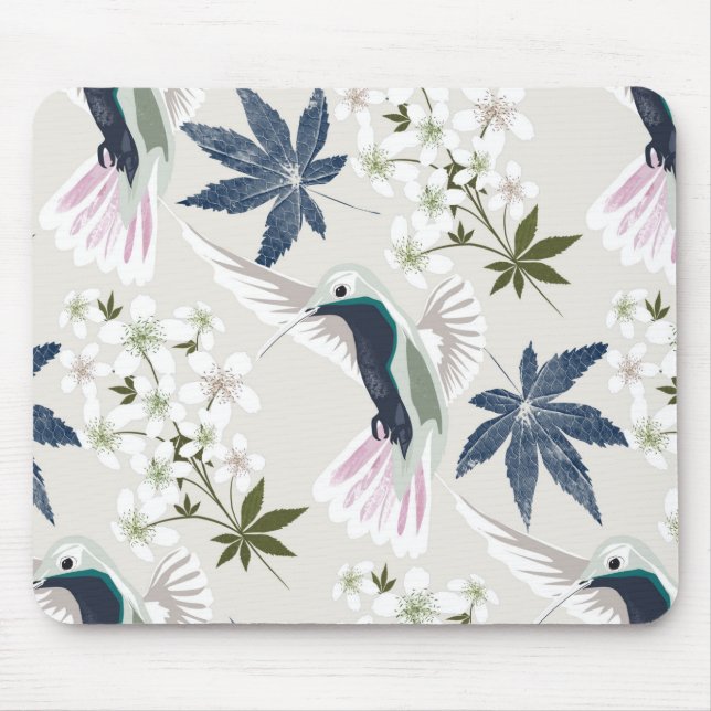 Hummingbird och vita blommor. musmatta (Framsidan)