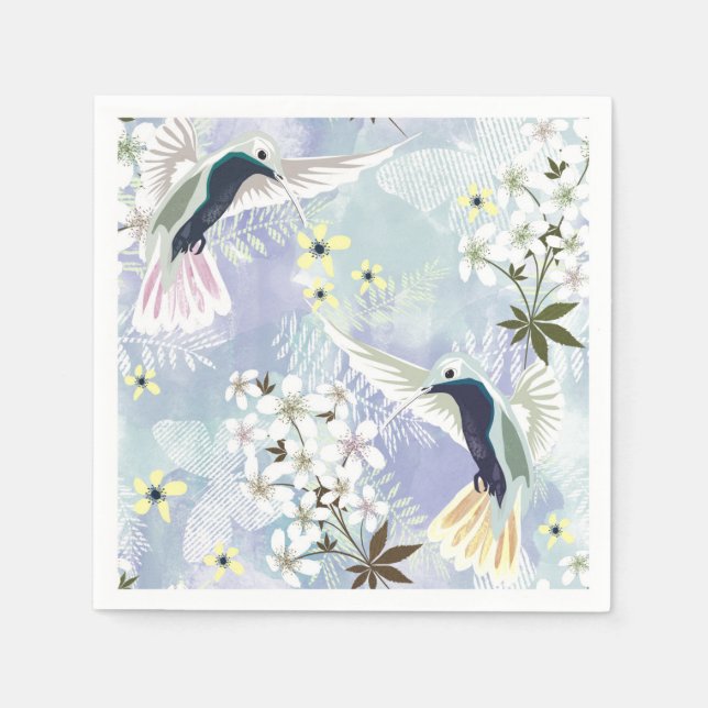 Hummingbird och vita blommor pappersservett (Framsidan)