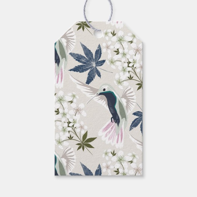 Hummingbird och vita blommor. presentetikett (Framsidan)