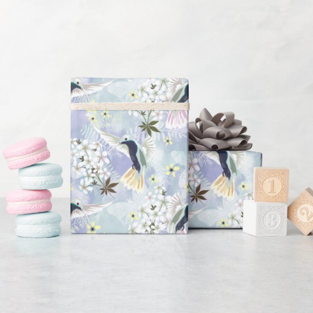 Hummingbird och vita blommor presentpapper (Baby Shower)