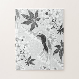 Hummingbird och vita blommor. pussel