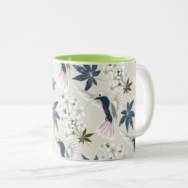 Hummingbird och vita blommor. Två-Tonad mugg (Framsida höger)